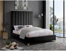 Meridian Furniture ViaBlack-K Via Collection Modern | Contemporary Rich Black Velvet Upholstered Queen Headboard Deep Channel Tufting, 81.5 in. W x 86 in. D x 70.5 in.H, Black (HEADBOARD ONLY - COMPATIBLE WITH MOST ALL SIDE RAILS.)