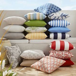(RESELLERS LOT.) 24 Sets of Patio Cushions & Pillows of Various Sizes & Styles and a Variety of Color Patterns & Fabrics