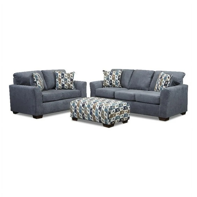 NeoLiving Phillip 3-Piece Set: Sofa and Loveseat & Ottoman, Navy NL701-NAVY-SOFA/LOVE-DIBL NL900 DIM-OTT SET
