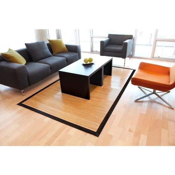  Mountain Namaste Bamboo Contemporary Natural Light Brown with Black Border 6 ft. x 9 ft. Area Rug