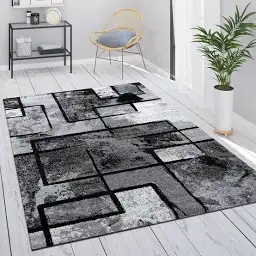 Modern 6 ft x 9 ft Black-White Area Rug with Abstract Paint Effect