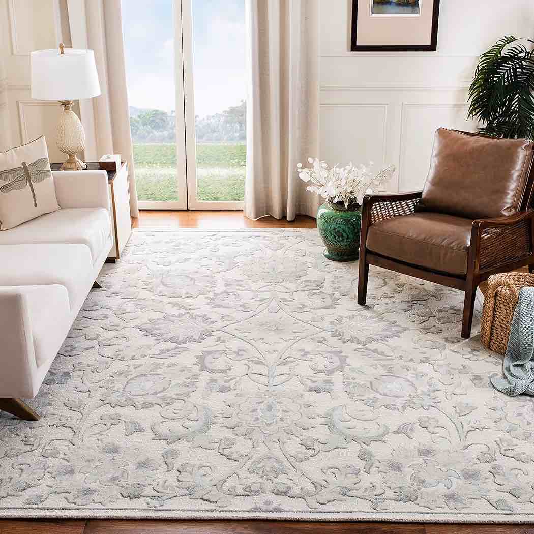 SAFAVIEH Glamour Collection Area Rug - 8' x 10', Ivory & Grey, Handmade Wool, Ideal for High Traffic Areas in Living Room, Bedroom (GLM624A)