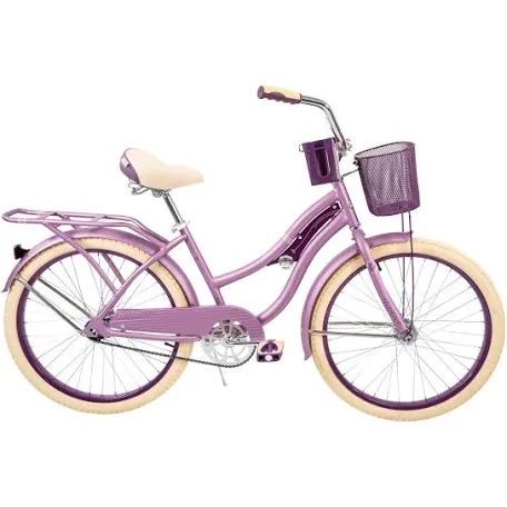 Huffy Cruiser Bike, Fairmont or Woodhaven Model, 20/24/26 Inch Sizes, Perfect for Casual Rides, Ergonomic Upright Design, Fenders Prevent Spray, Rear Rack and Basket Available, Simple Coaster Brakes, Purple