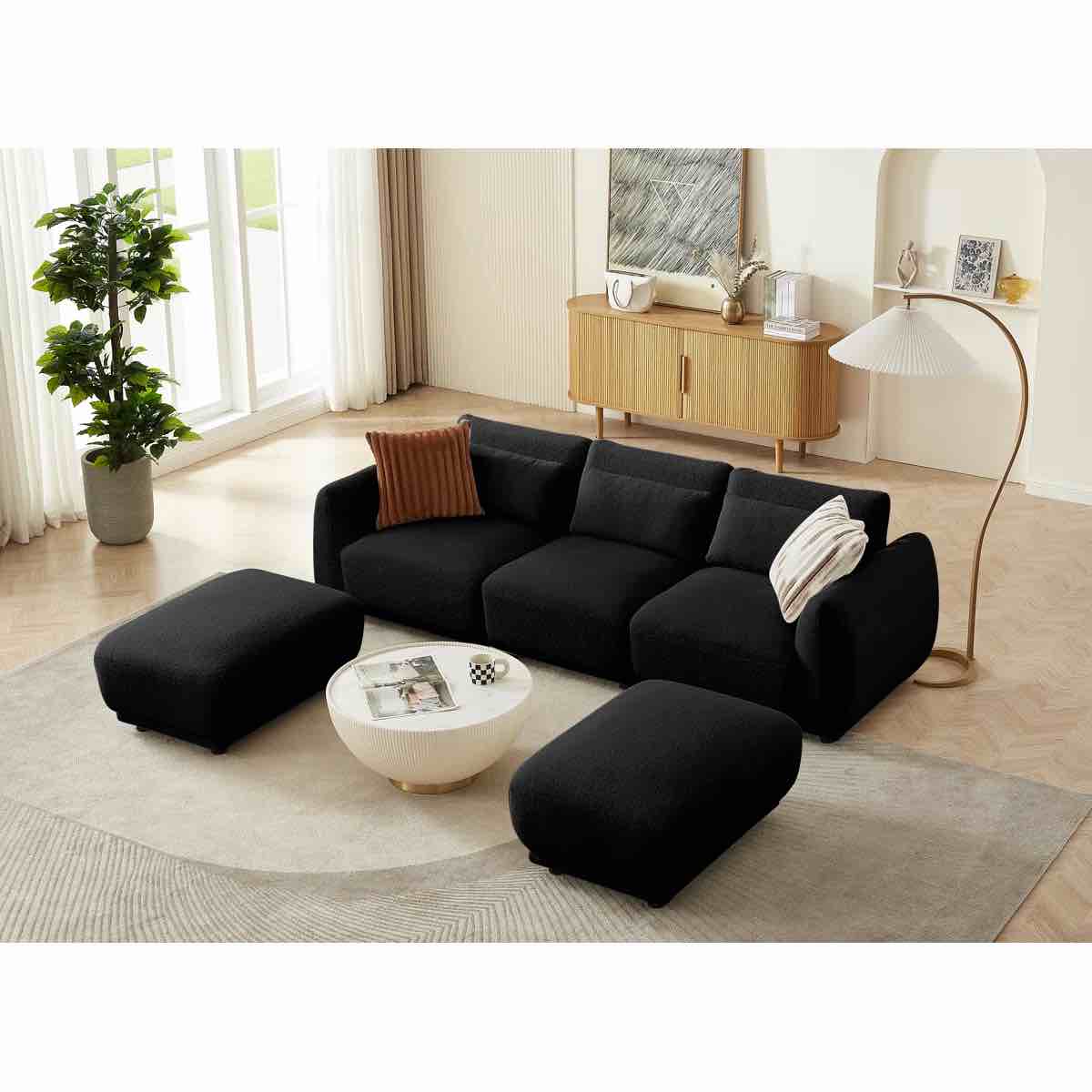 Modular Fauina 99.9'' Upholstered Modular 5-Piece Sectional Sofa By Latitude Run BZX-10-BLACK (COMPLETE.)