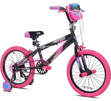 Kent Sparkles Bicycle, 18" Wheels, Child Ages 6+, Black and Pink (Missing Chain Guard.)