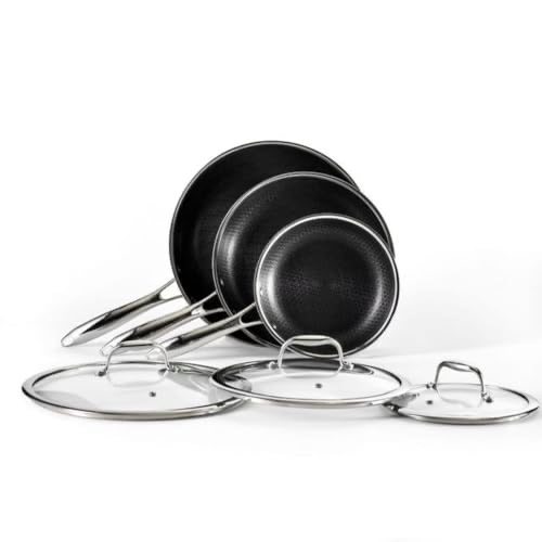 HexClad 7-Piece Hybrid Stainless Steel Cookware Set with Lids and Wok Silver