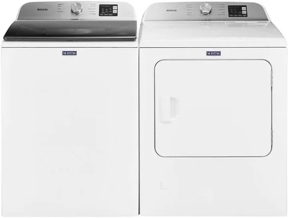 Maytag 4.8 Cu. Ft. Top Load Washer - MVW6200KW  Deep fill option  Quick wash cycle  Advanced vibration control 4.8 cu. ft. capacity  Maytag 7.0 Cu. Ft. Front Load Electric Dryer - MED6200KW  Moisture Sensing  Wrinkle Prevent Option  Drum Light  7.0 Cu. Ft. Capacity