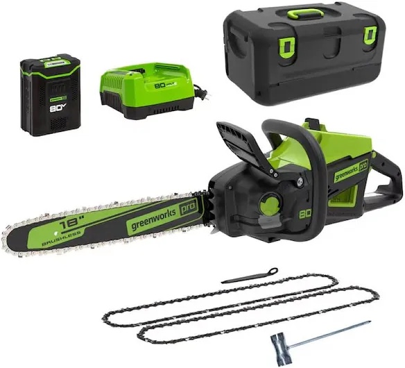 Greenworks Pro 80-volt 18-in Battery 4 Ah Chainsaw Battery Included Charger Item #6604132 Model #CS80L413C2