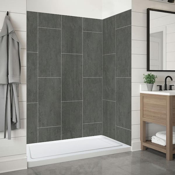 Glacier Bay 60 in. x 32 in. x 78 in. Four Piece Glue-Up Alcove Shower Wall Surround in Grey Slate