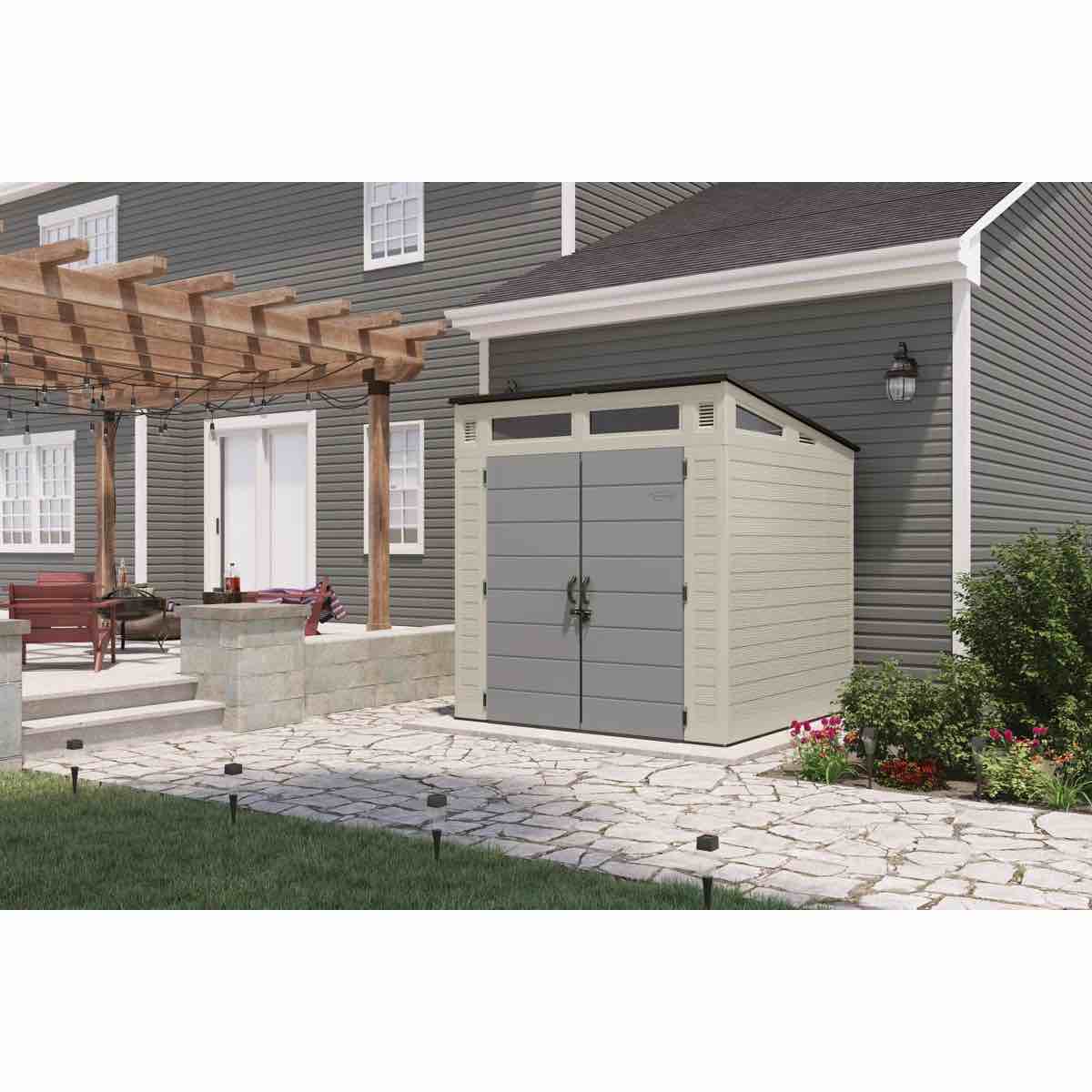 Modernist 8ft. x 7 ft. Dual Barn Door Storage Shed BMS8781T Vanilla