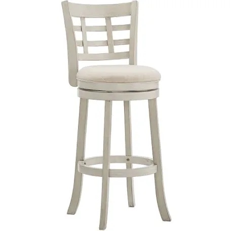 1142EWH-29BL antique white fitness beige linen 29 inch swivel bar height chair window back design