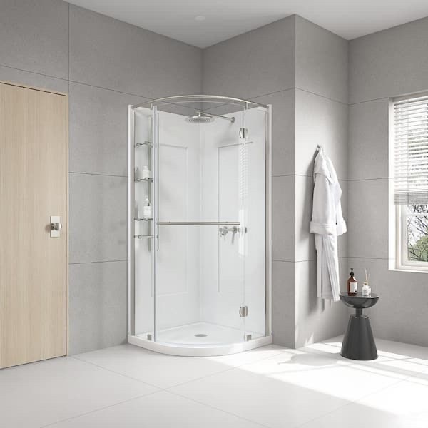 Glamour 32 in. x 76.40 in. Corner Drain Corner Shower Kit in White and Satin Nickel by Glacier Bay