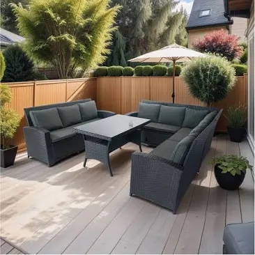 Red Barrell Studios 5-Piece Patio Furniture Set, Outdoor Sectional Sofa Set Conversation Set with Coffee Table and Cushions, 9 Seater Sofa Set AS1001-BLDG Patio Set (COMPLETE)