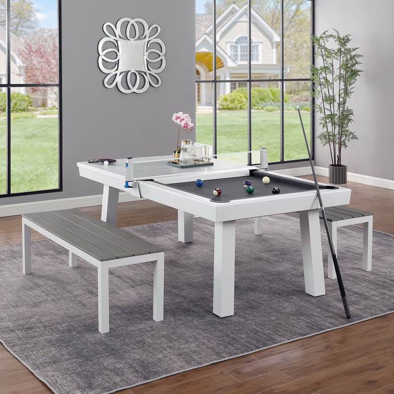HomeSeason 2 Pack Benches CM1901WH-SBN-2PK Alumnum Single Seat with Slatted Resin Seat White + Gray Faux Wood