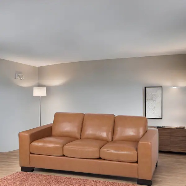 Naomi Home Freya Premium Genuine Leather 3-Seater Sofa with Deep Plush Seating and Goose Feather Cushions for Ultimate Comfort - Oversized, Tan