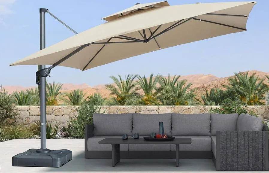 SunVilla 12 ft. Square 3-Tier Cantilever Umbrella Item  1768237 (Does not Include Weighted Bases Umbrella is Unused. Variety of Weighted Bases Online $53 & Up, See Photos.)