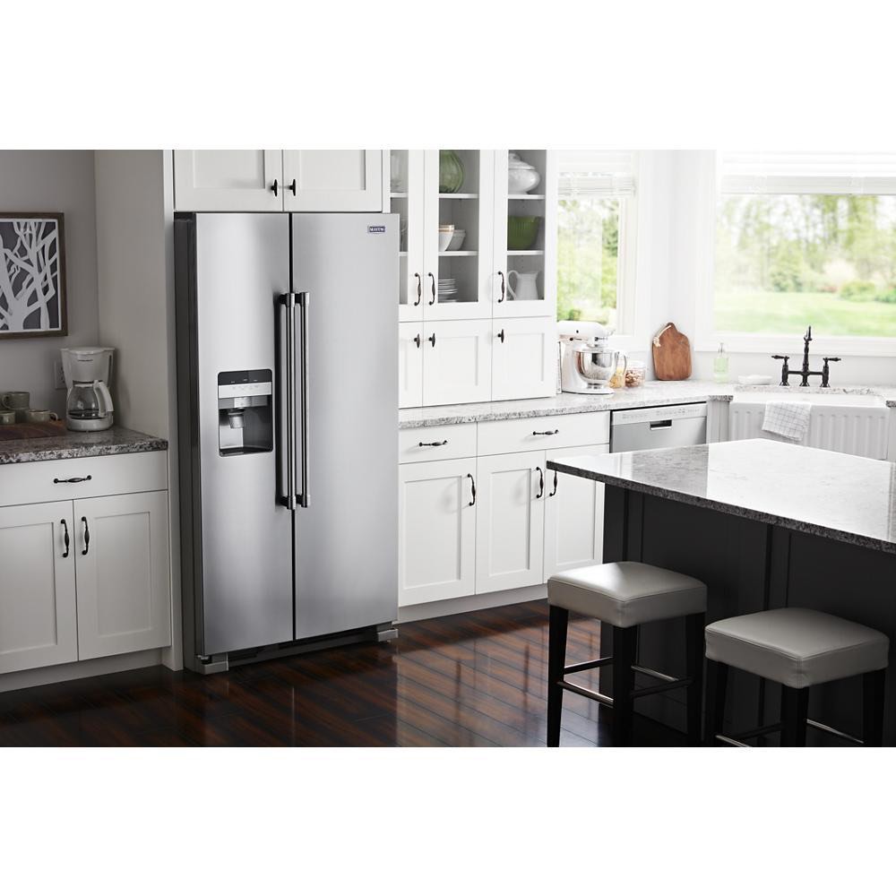 Maytag 24.5 cu. ft. Side by Side Refrigerator in Fingerprint Resistant Stainless Steel with Exterior Ice and Water Dispenser (TESTED - WORKING CONDITION , SEE PHOTOS.)