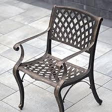 (7) Oakland Living 1855-ROSE-MESH-KD-CHAIR-BZ Rose Ornate Traditional Outdoor Mesh Lattice Aluminium Dining Chair, Bronze (BID IS PER PATIO DINING CHAIR, LOT IS FOR 7 CHAIRS TOTAL.)