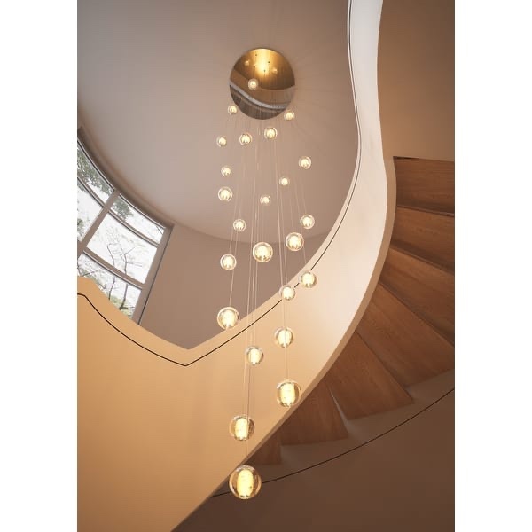 Modern Crystal Ball Long Raindrop Chandelier for Entrance Foyer Staircase - 24-Light: 27.6"   
