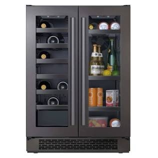 24 Inch Wide 21 Bottle Capacity 64 Can Capacity Beverage Center with LED Lighting and Double Pane Glass, Black Stainless