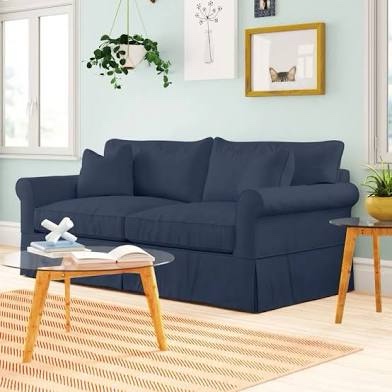 Amari 84" Rolled Arm Slipcovered Sleeper Sofa with Reversible Cushions By Wayfair Custom Upholstery™ Fabric: Spinnsol Navy Performance Twill, Navy