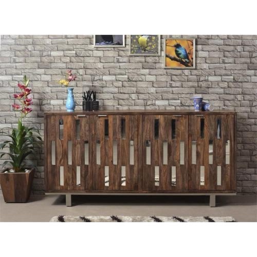 Coast to Coast 4 Dr Sideboard Coast To Coast Home  Quick Specs  Type: Servers / Buffets / Sideboards Width: 59" Height: 35" Depth: 16" item 98255 (ONE DAMAGED DOOR - MIRROR NEEDS REPLACED & CAN BE USED., SEE PHOTOS.)