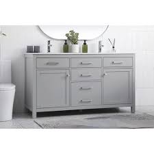 Elegant Furniture Lighting VF23360DGR Lewis 60 Inch Free-Standing Double Sink Bathroom Vanity with Engineered Marble Countertop, Grey 