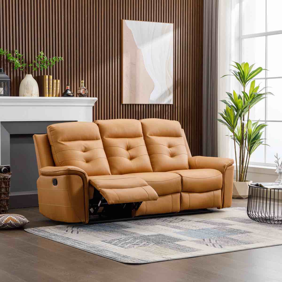 Bradbury 84.7" Wide Modern Faux Leather Manual Reclining Sofa