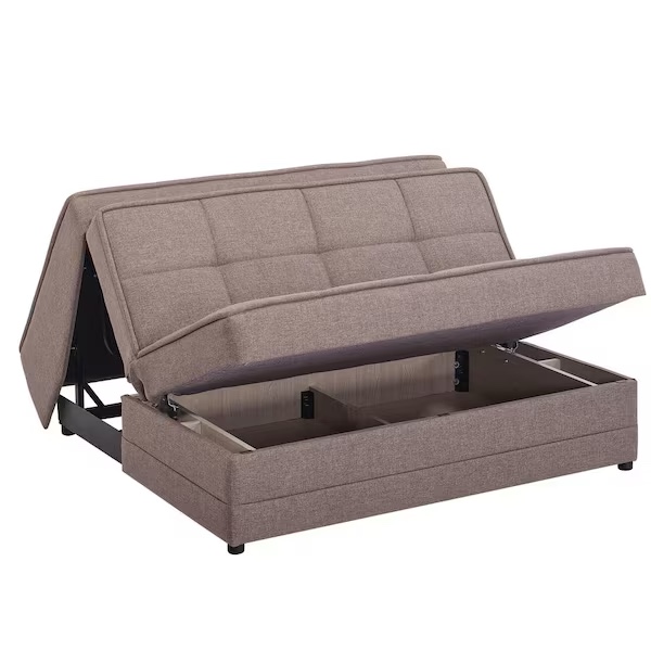 Atolye Pull-Out Sofa Convertible 55 in. Beige Chenille 2- Seater Loveseat wit Storage by Ottomanson >
