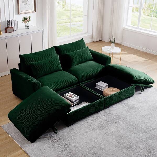 Nolany Modern Accent Chair with Ottoman, Living Room Club Chair Corduroy Upholstered Armchair , Reading Chair for Bedroom - Loveseat +2 Ottoman - Green   