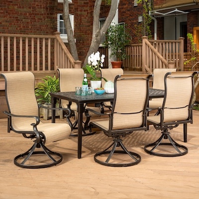 FEATURED: Brigantine 7-Piece Aluminum Outdoor Dining Set with an Expandable Cast-Top Aluminum Table and 6-Swivel Rockers by Hanover