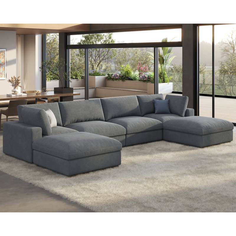 Modechai Modular Sectional Sofa, 152“ Down Filled Sofa, 6 Seats U Shaped Couch with Chaise, Ottoman By Latitude Run (HAS EXTRA ARMLESS & DOES NOT INCLUDE RIGHT ARM, SET INCLUDES 3 OTTOMANS, 3 ARMLESS CHAIRS, 1 LEFT ARM CHAIR, )