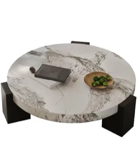 Litfad Marble Round Faux Coffee Table in White with Three Legs 39.5in. x 39.5 in. x 12 in. H (PRE-ASSEMBLED - BRAND NEW. SEE PHOTOS.)
