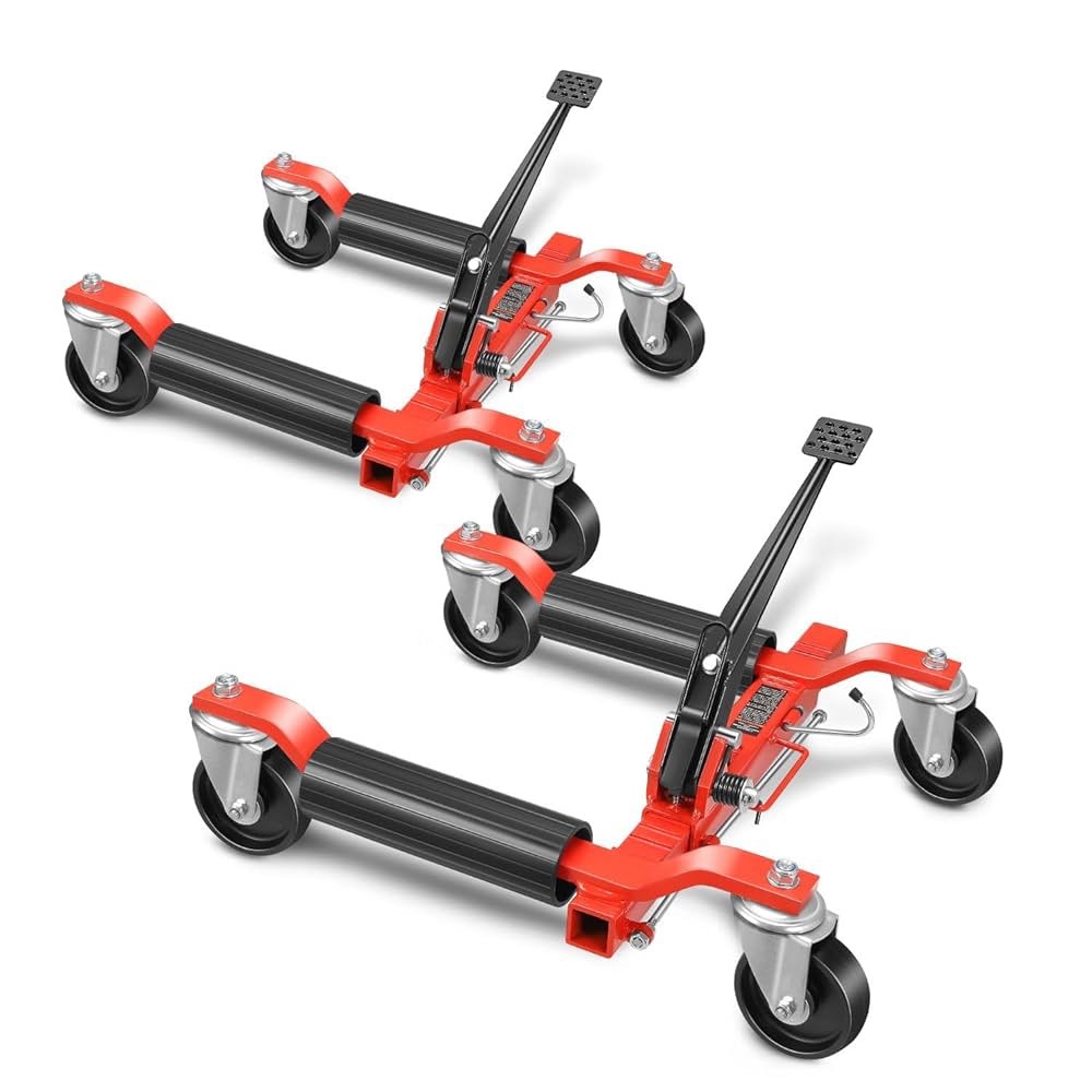 DNA MOTORING 2pcs Car Wheel Dolly Jack Set Hydraulic 1500 lbs Car Skates, 9'' Wheel Vehicle Positioning Jack, Heavy Duty Rollers with Ratcheting Foot Pedal for Tire Auto Repair Moving, TOOLS-00758