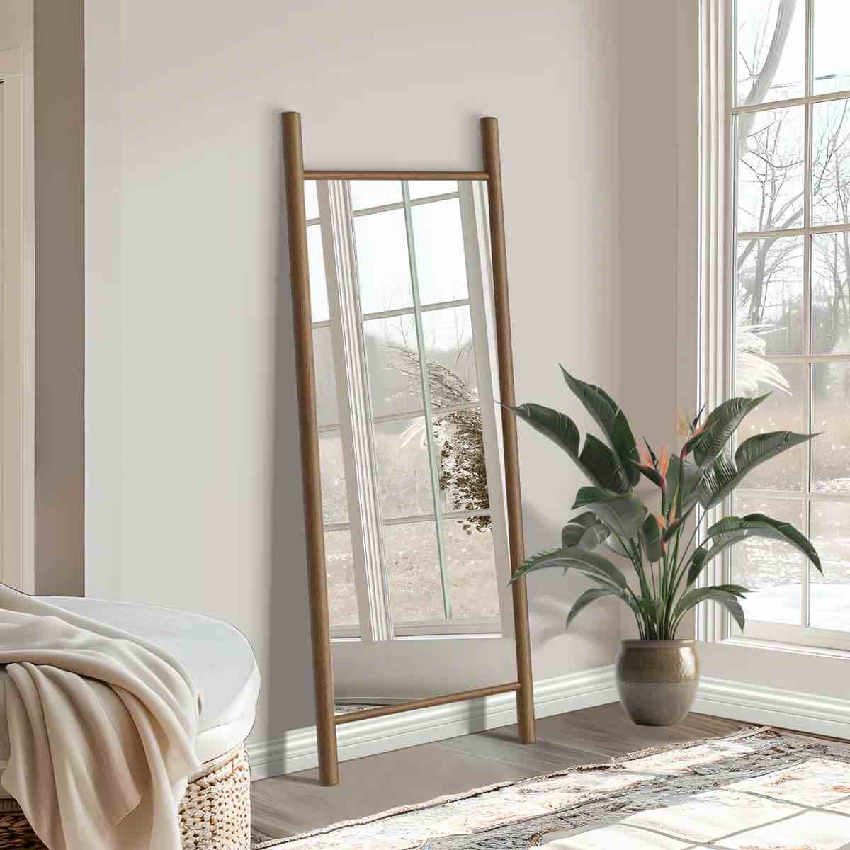 Merienne Wood Dowel Floor HD Mirror Wall Mirror