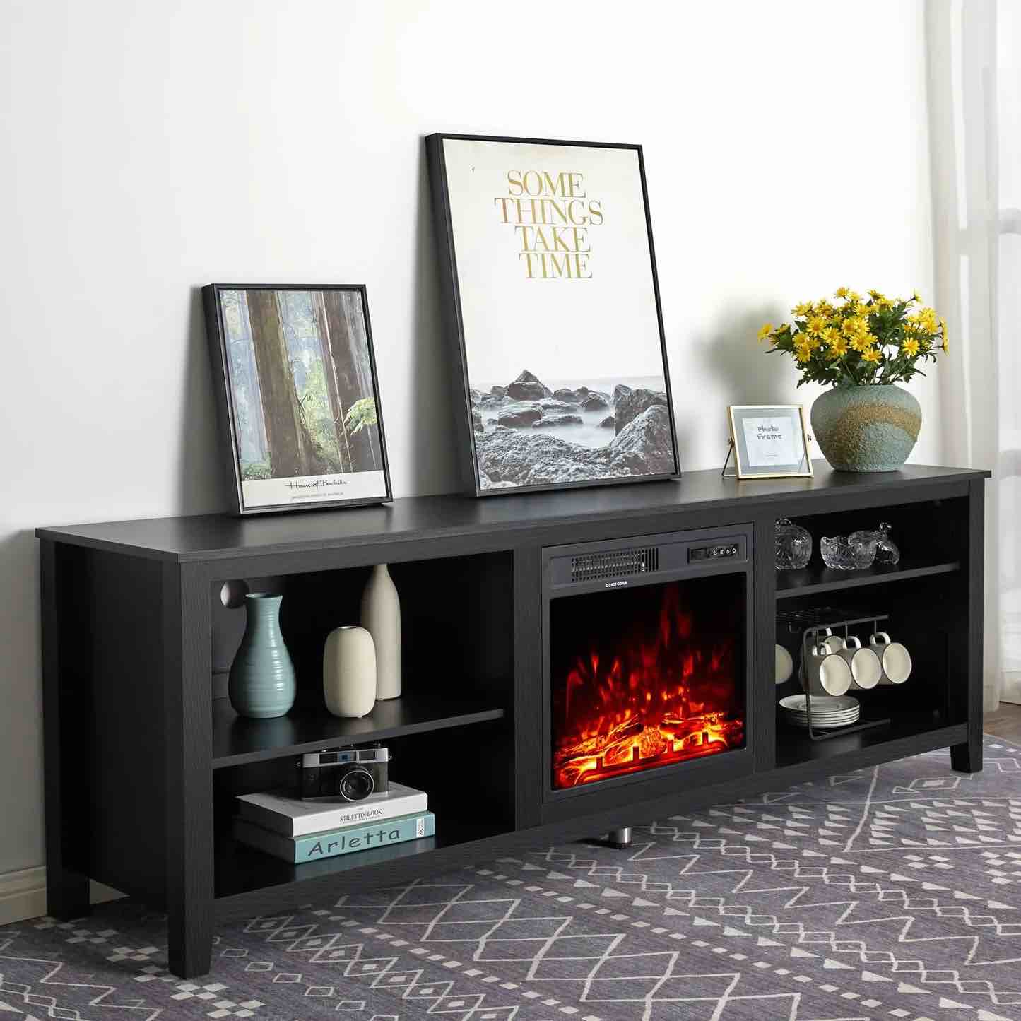 Russel 70" Fireplace TV Stand- Black 