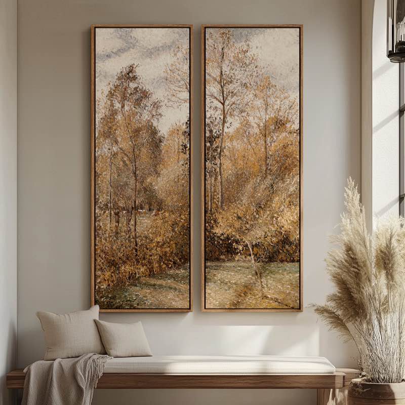 Vintage Landscape Wall Art - 20x60 inches Framed Canvas Set of 2