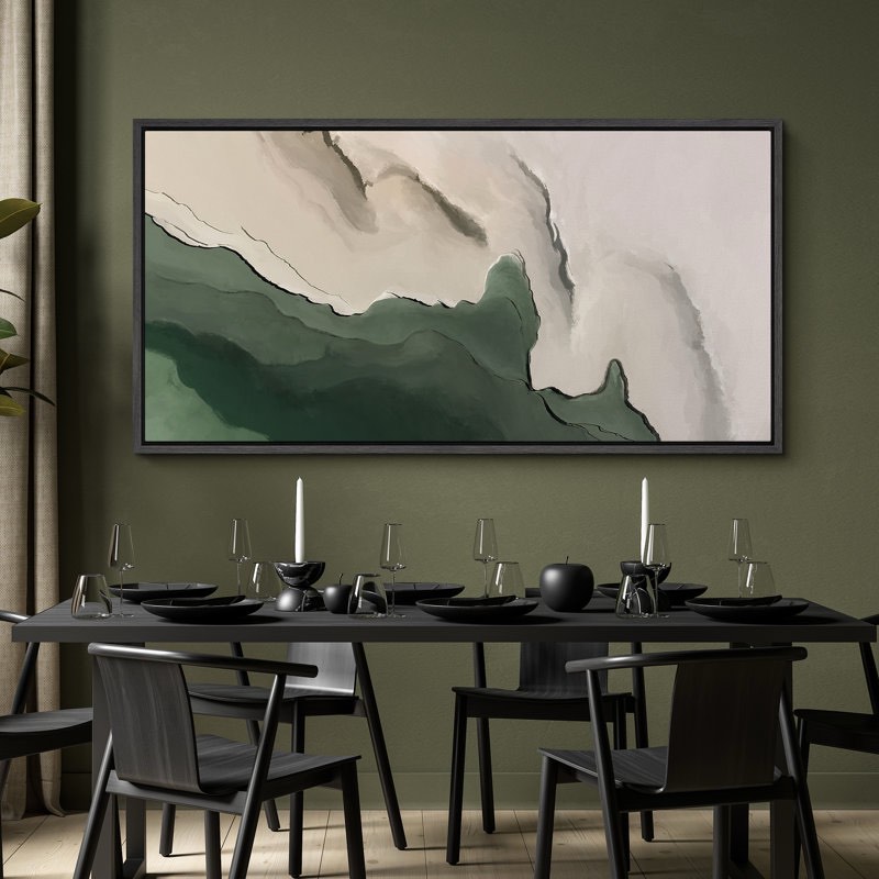 60” x 30” Faux Texture Abstract Green Minimalist Modern Artwork - Extra Large Framed Wall Art Canvas Print