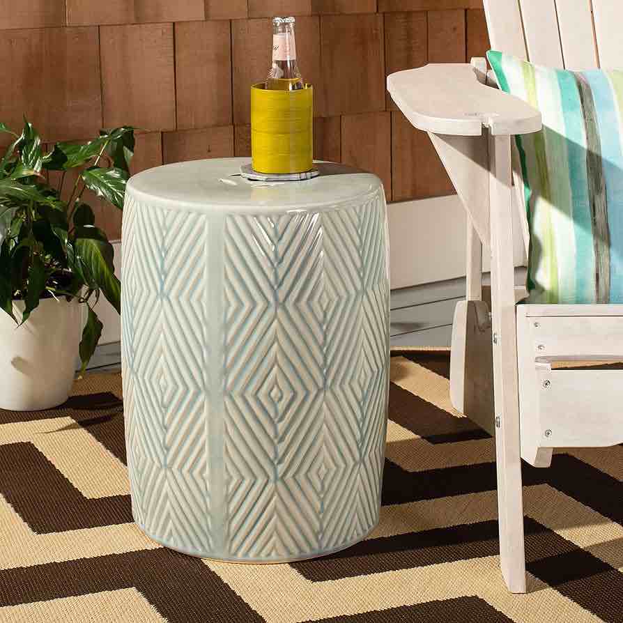 SAFAVIEH Home Hemdi Light Blue Ceramic 18-inch Indoor/Outdoor Garden Stool Side Table ACS4578A