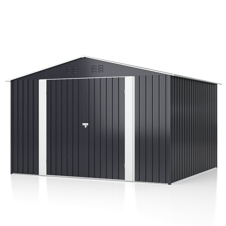 NETAJE 8'x10' Outdoor Metal Storage Shed with Updated Frame Structure and Lockable Doors for Backyard Garden Patio Lawn