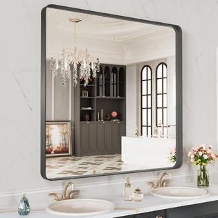 LOAAO 30x36”Inch Black Metal Framed Bathroom Mirror For Wall, Matte Black Bathroom Vanity Mirror Farmhouse, Anti-Rust, Tempered