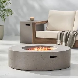 Outdoor 50,000 BTU Round MgO Concrete Propane Fire Pit (Propane Tank Cover Sold Seperately.)