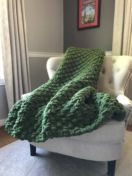green knit throw blanket - olive green throw blanket - soft knit blanket - super chunky knit chenille throw - green knit throw blanket