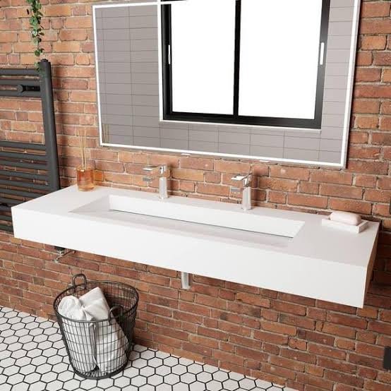 Castello USA Pyramid 72" Rectangular Solid Surface Bathroom Sink, White