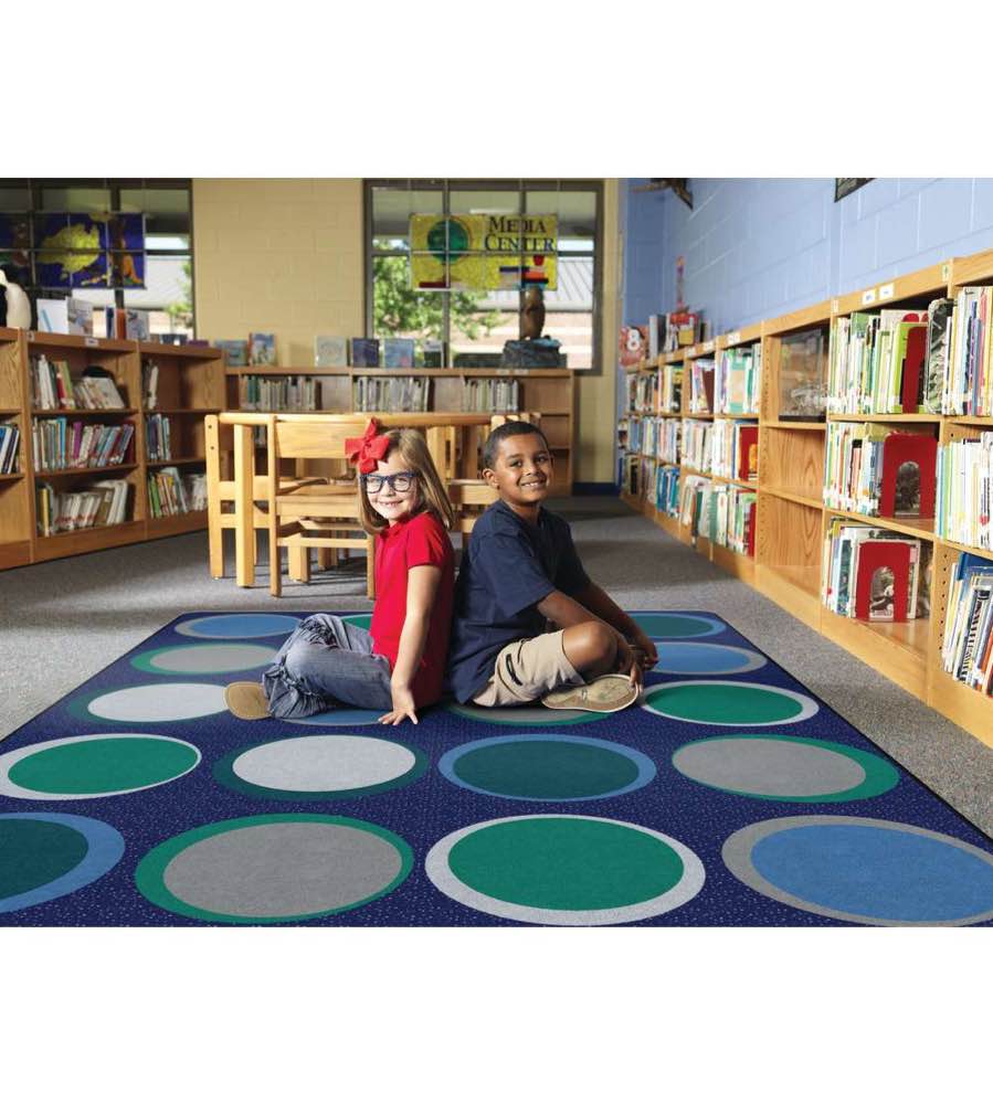Featured: Classroom/Daycare/Playroom Vaedu Vaedu Sitting Spots™ Rug, 10'6" x 13'2" Rectangle, Cool Colors Learning Rug (Rack 3)