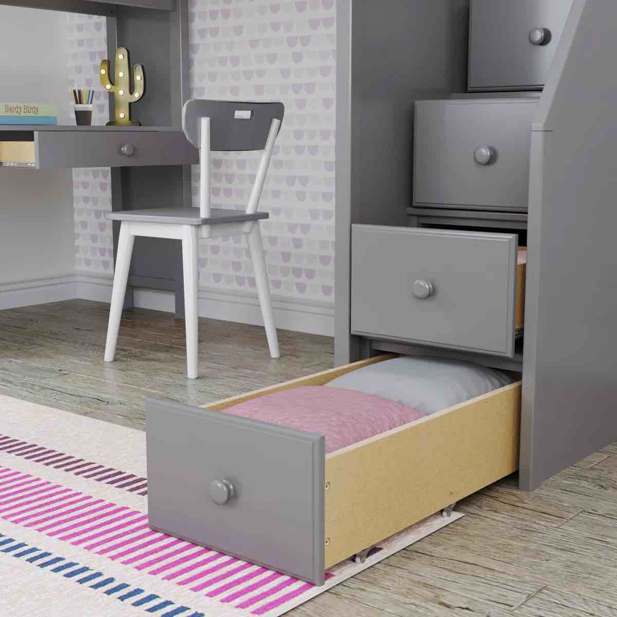 Ganmon Oxford 3 Stair BunkBed Storage Staircase 711630–121, Includes Staircase End Set & Slat Roll, Grey