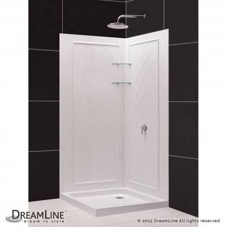 DreamLine Shower Base and Back Walls White Acrylic Wall and Floor 4-Piece Alcove Shower Kit Shower