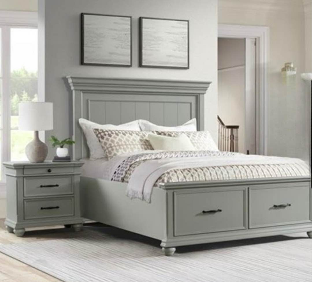 Picket House 2-Pc Set Picket House Furnishings Brooks Queen Platform Storage Bed in Gray & picket house furnishings Slater 3-Drawer Nightstand with USB Ports 