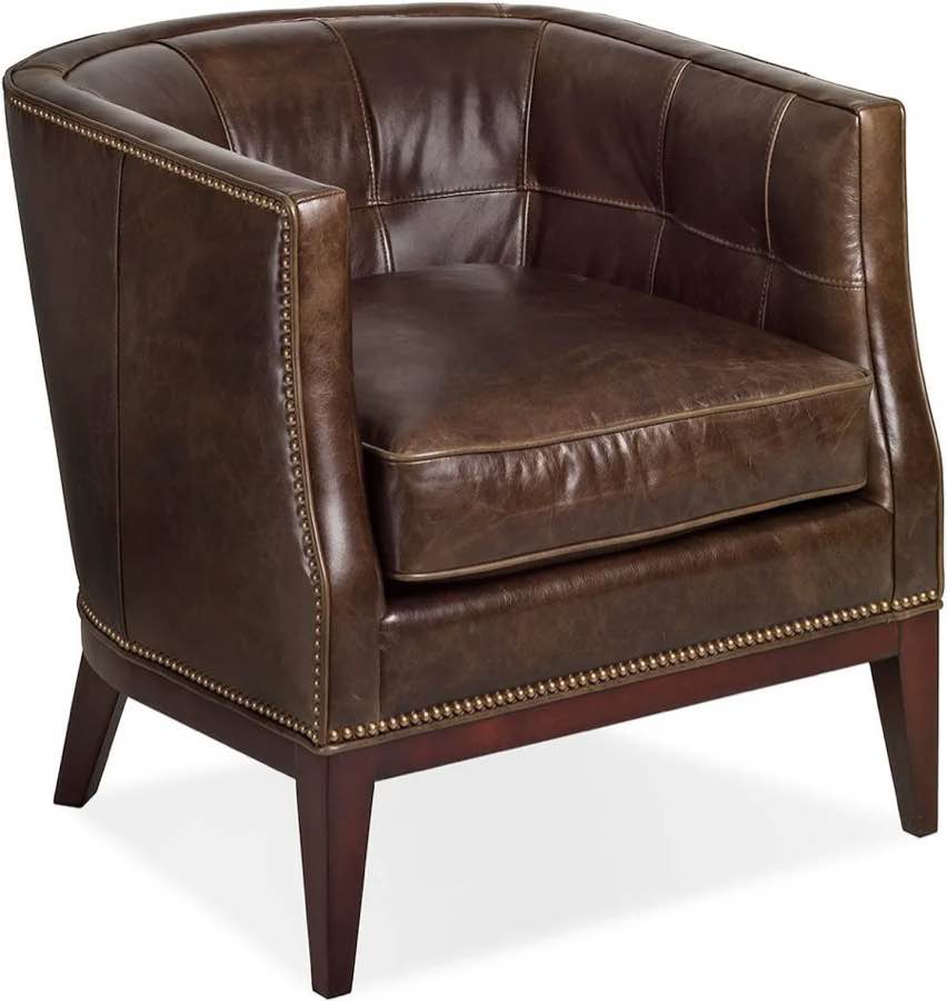 Maitland-Smith Living Room Veronica Nail Head Leather Barrel Occ Leg Chair - Ra1139-l-del-min RA1139-L-DEL-MIN at Cole's Interiors