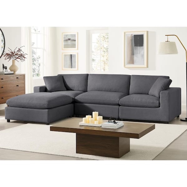 Casella 120 in. Square Arm 4-Piece Polyester Fabric Modular Chofa Sofa in Charcoal Fabric